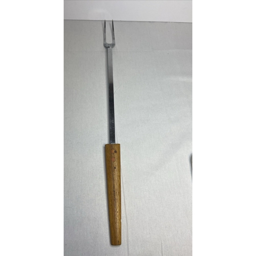 Vintage Androck Chrome Plated 20'' Meat‎ Craving Fork Wooden Handle USA